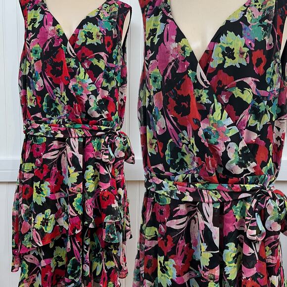 Tahari Plus Size 16W Sleeveless Floral Wrap Dress Ruffle Tiered Hem Bright Fun - Picture 1 of 11